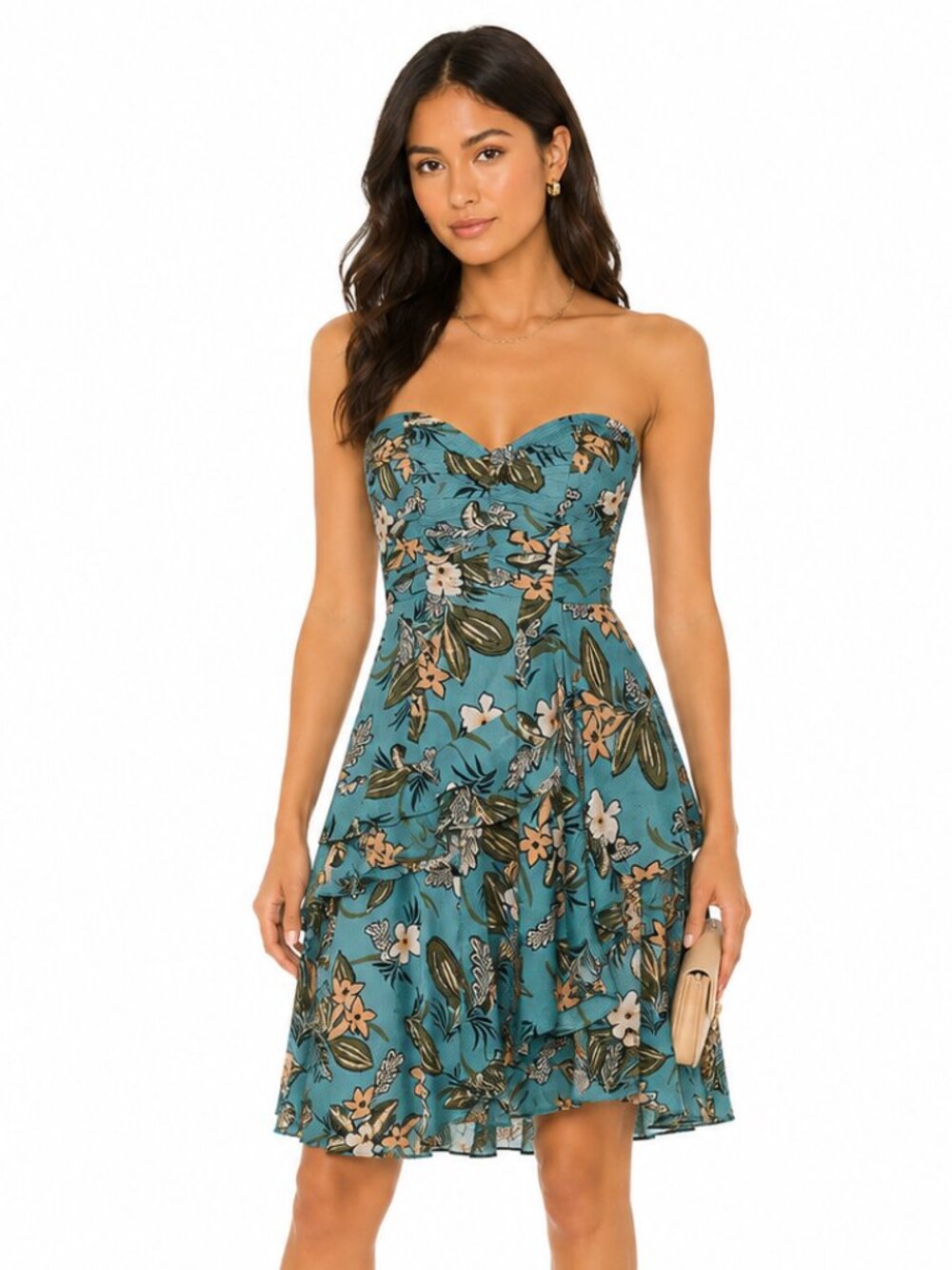 Ulla Johnson Floral Ruched Strapless Ruffle Dress EUC in Blue Multi Size Small